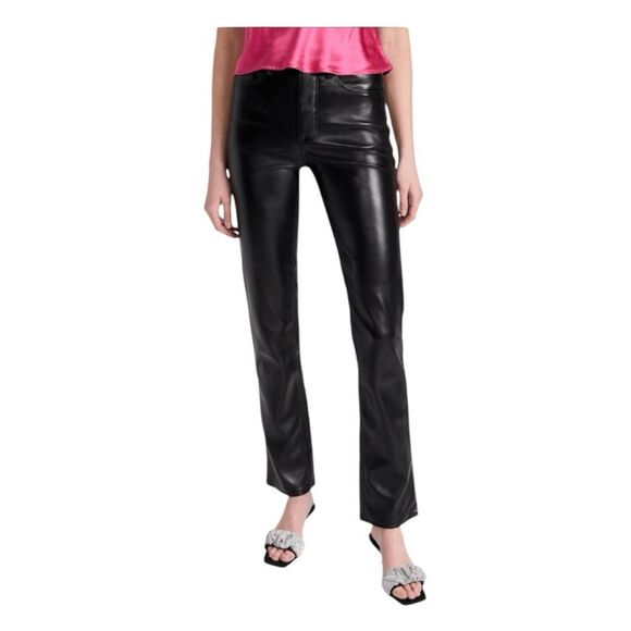 Good American Better Than Leather Good Icon Bootleg Flare Pants Black Faux Leath - Picture 1 of 9